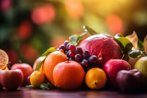 Picture of healthy food and fruits World health day bokeh Generative AI