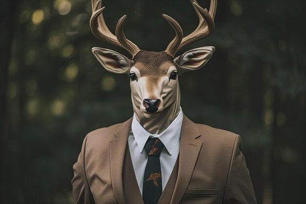 Photo picture of a horned deer dressed in a professional suit