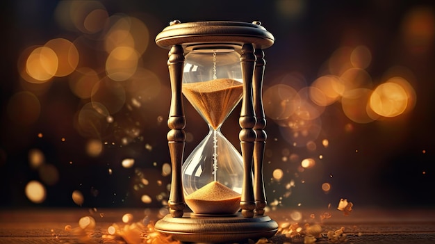 Photo picture of hourglass on black background