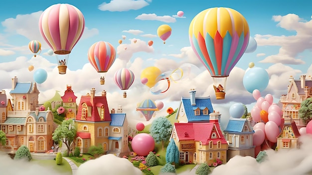 На фото дом с воздушными шарами в небе