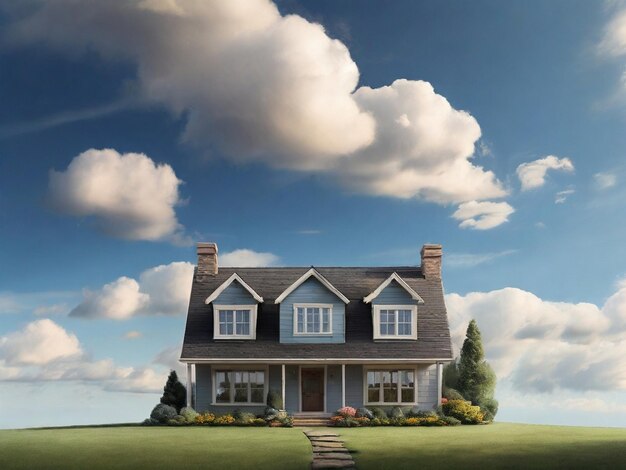 A picture of a house with a sky that has clouds in it