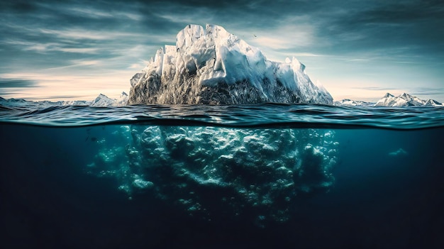 A picture of an iceberg that is floating in a lake