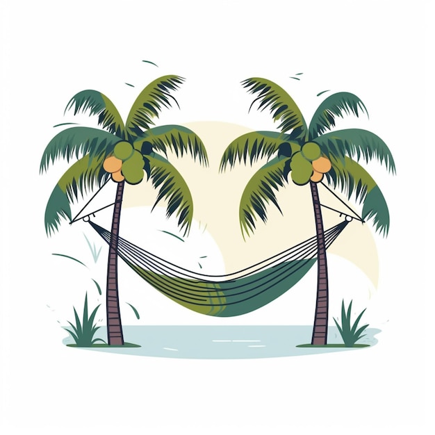 a picture illustration of a hammock between two palm trees generative ai