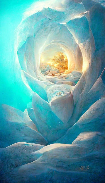 Picture of the inside of an ice cave generative ai