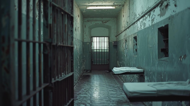 Photo a picture of a jail cell with two beds can be used to depict incarceration prison life or criminal justice