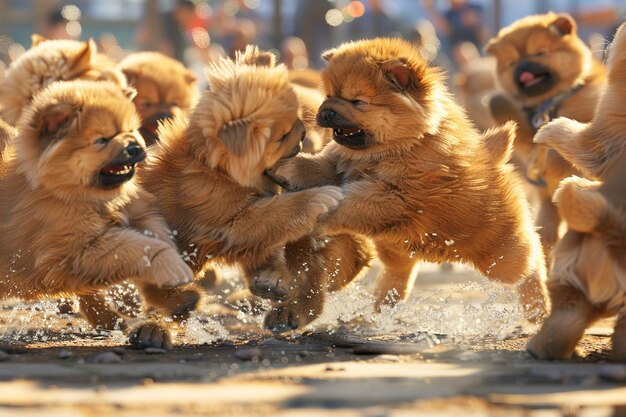 Photo picture the joyful tableau of a crew of chow chow generative ai