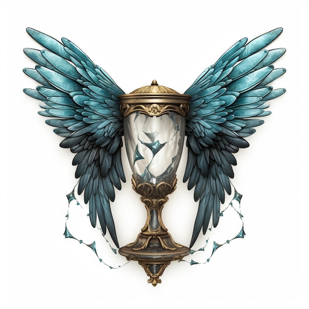 a picture of a lamp with blue wings and a gold frame