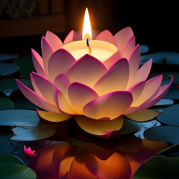 Photo picture of a lamp with a lotus flower on it generative by ai