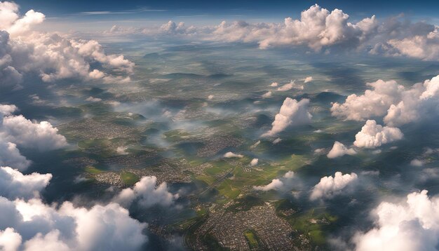 Photo a picture of a landscape with clouds and a city in the background