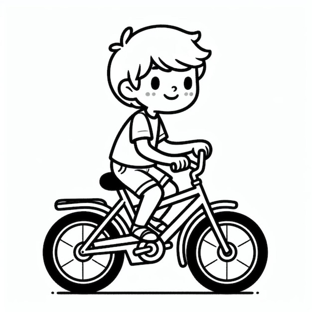 Photo picture to learn to color of a boy cycling