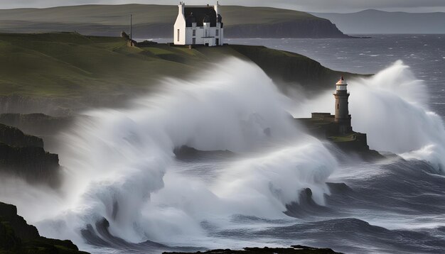 Photo a picture of a lighthouse and a lighthouse on a cliff