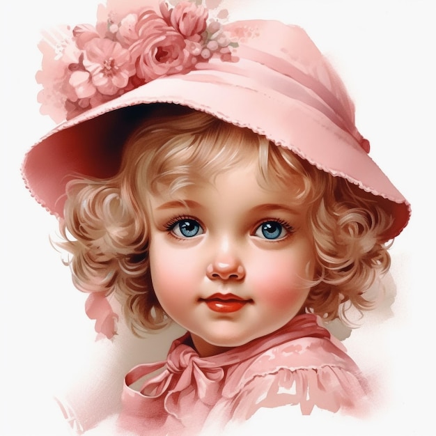 분홍색 모자를 입은 어린 소녀의 사진