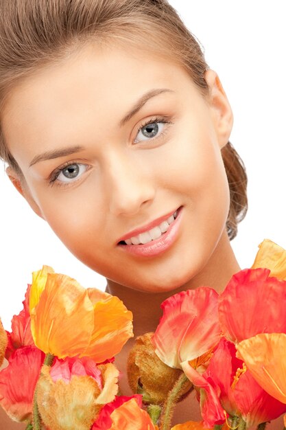 picture of lovely woman with red flowers