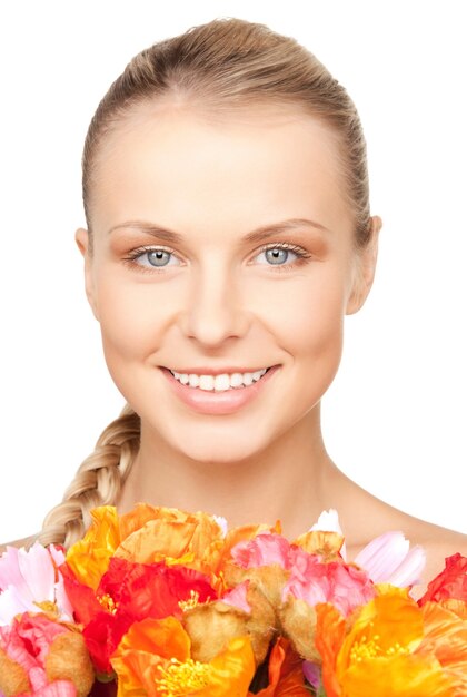 picture of lovely woman with red flowers