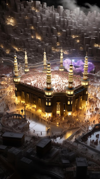 Foto un'immagine della kaaba di mecca e dei musulmani hajj generative ai