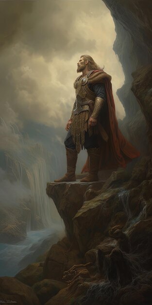 a picture of a man in a cape and a cape on a cliff