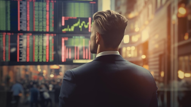 Picture of man looking at stock market financial data