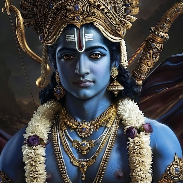 a picture of a man with a blue face and gold wings