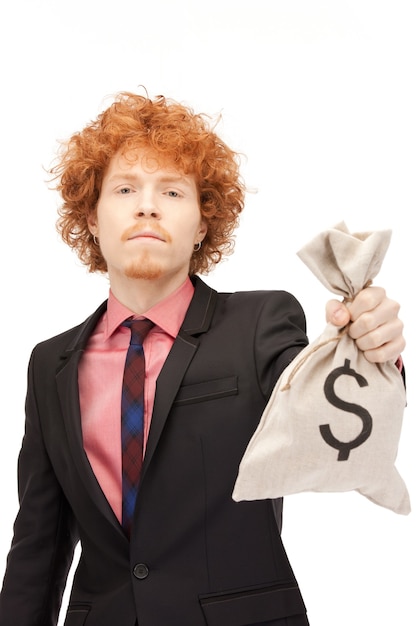 Foto foto di un uomo con una borsa firmata con il dollaro