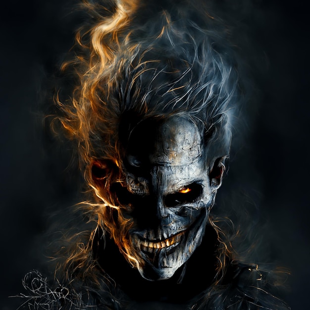 A picture of a man with a fire face and the word " fire " on the front.