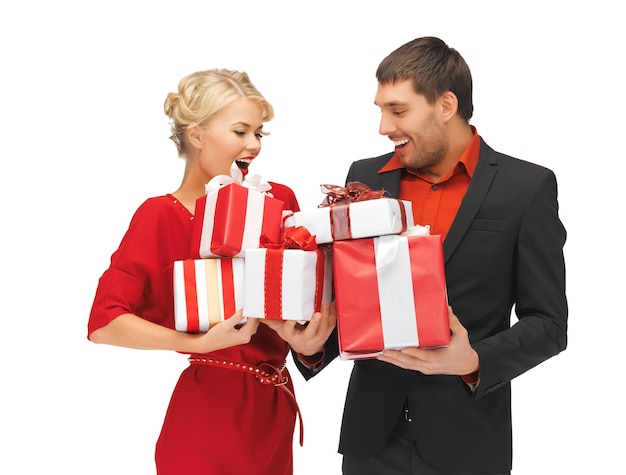 picture of man and woman with gift boxes