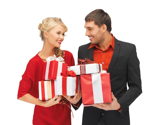 picture of man and woman with gift boxes