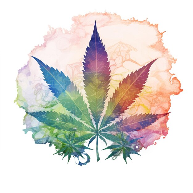 a picture of a marijuana leaf that is painted in green, purple, and blue.