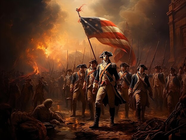 a picture of a military scene with a man holding a flag and a flag