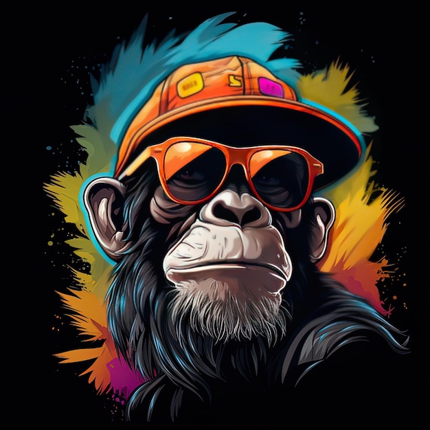 帽子とサングラスを着た猿の写真 ⁇ 