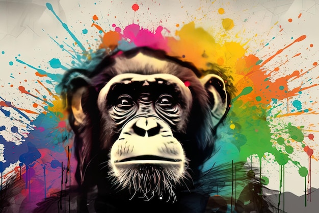 a picture of a monkey with a colorful background