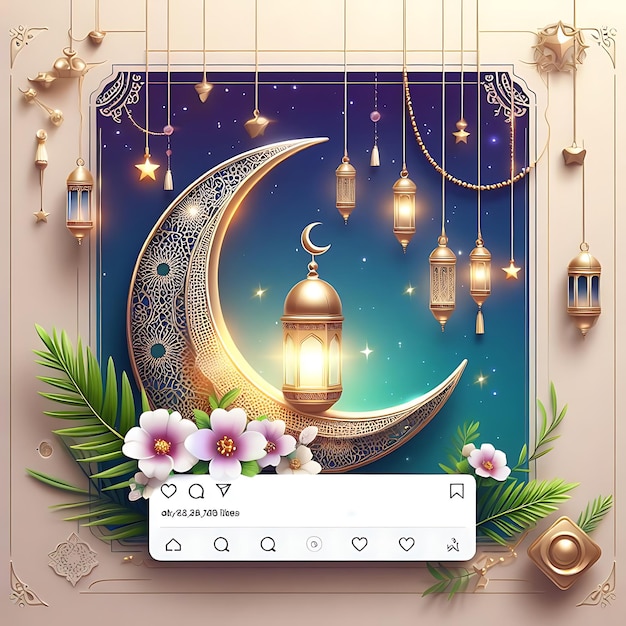 a picture of a moon and a lantern with a blue background with a moon and a star