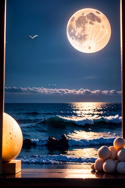 A picture of the moon and the sea