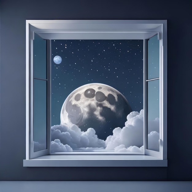 Photo a picture of a moon and stars is seen through a window