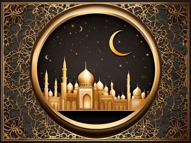 a picture of a mosque and a mosque with a moon and a crescent moon in the background