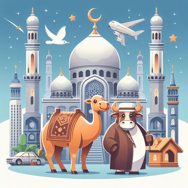 картинка мечети с верблюдом и верблюдом перед ней
