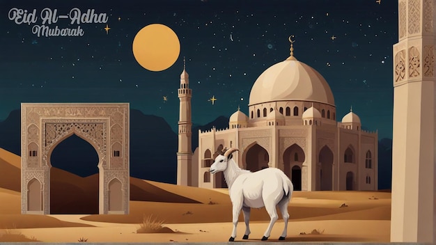 a picture of a mosque with a camel and a mosque on the top