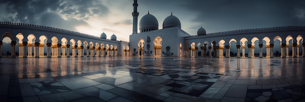 A picture of a mosque with a cloudy sky in the background.