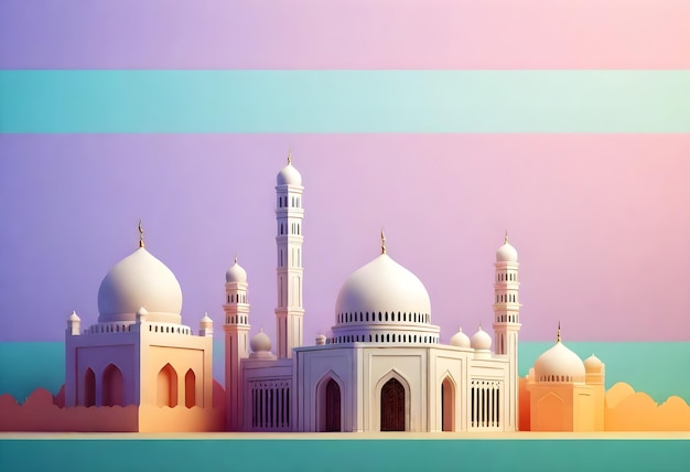 a picture of a mosque with a colorful background