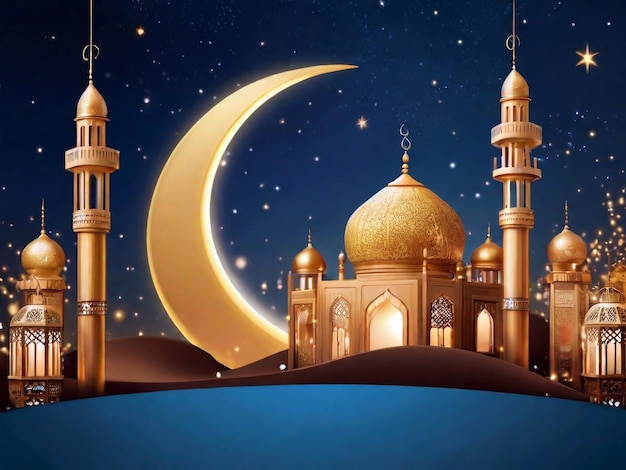 a picture of a mosque with a moon and a moon in the background