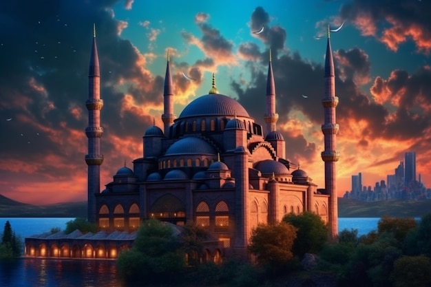 A picture of a mosque with the sky in the background