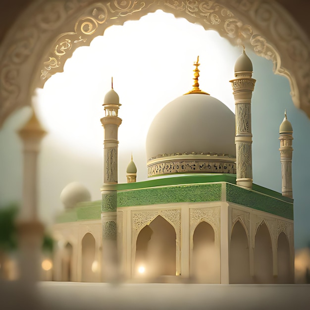 白いドームと緑の屋根を持つモスクの写真