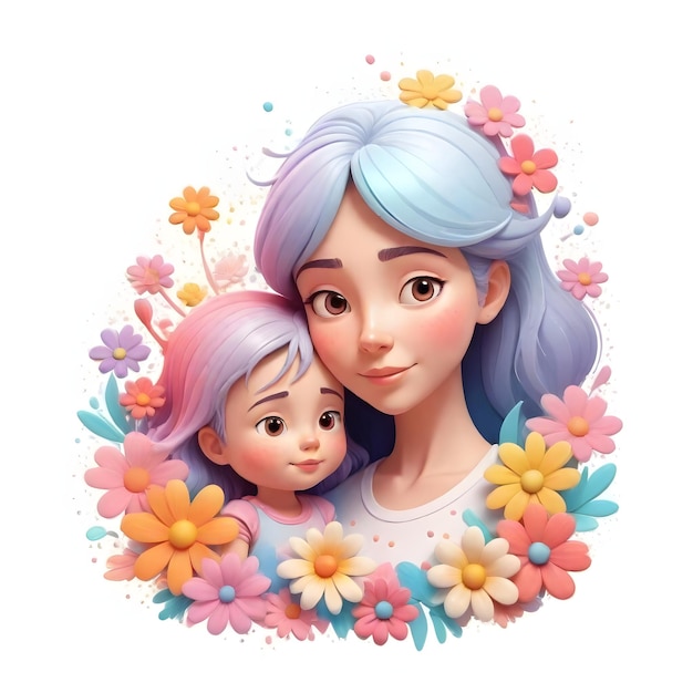 a picture of a mother and her child with flowers and a picture of a princess