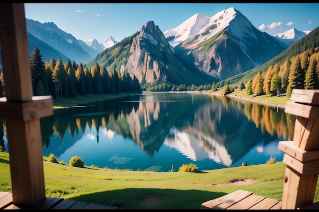 A picture of a mountain lake with a mountain in the background.