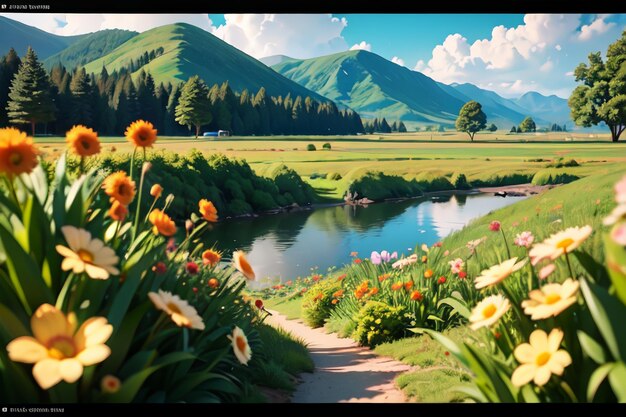 A picture of a mountain and a lake with a mountain in the background.