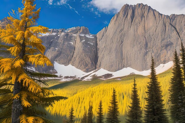 A picture of a mountain with a pine tree in the foreground