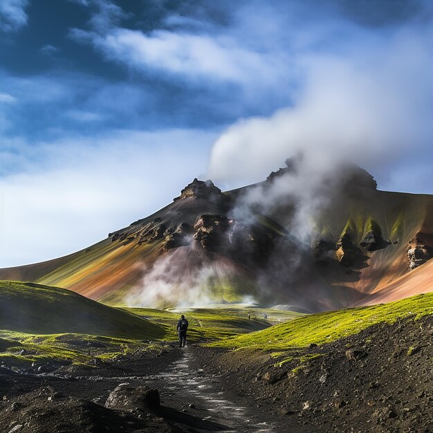 Photo picture of mountain with smoke