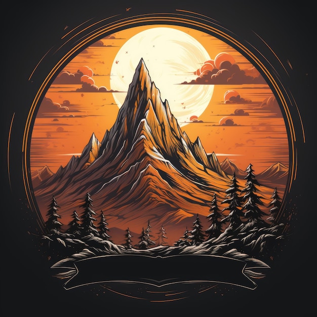 A picture of a mountain with a sunset in the background Digital image
