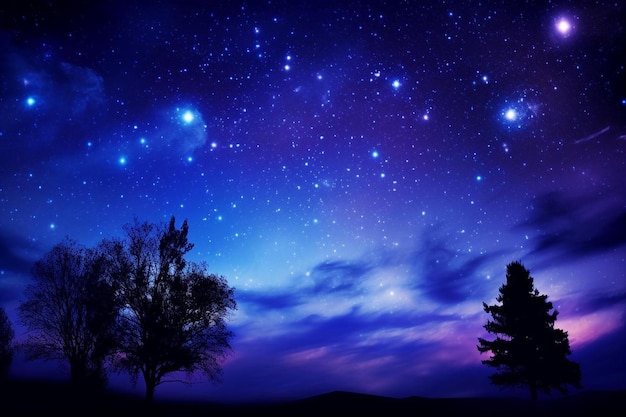 Photo a picture of a night sky with trees and a sky background with stars