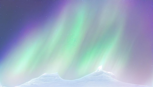 A picture of the northern lights over a snowy mountain.