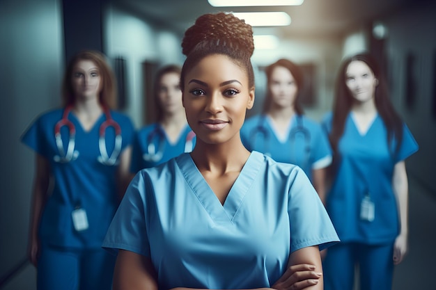 a picture of a nurse with her arms crossed and her team